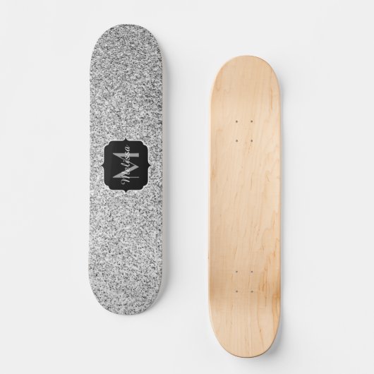 Zilver grijs lichtglitter sparkles Monogram Persoonlijk Skateboard (Voorkant)