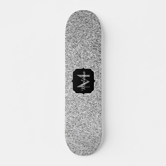 Zilver grijs lichtglitter sparkles Monogram Persoonlijk Skateboard (Voorkant)