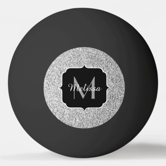 Zilver grijs lichtglitter sparkles Monogram Pingpongbal (Voorkant)