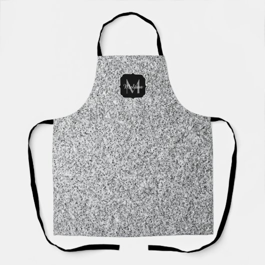 Zilver grijs lichtglitter sparkles Monogram Schort (Voorkant)