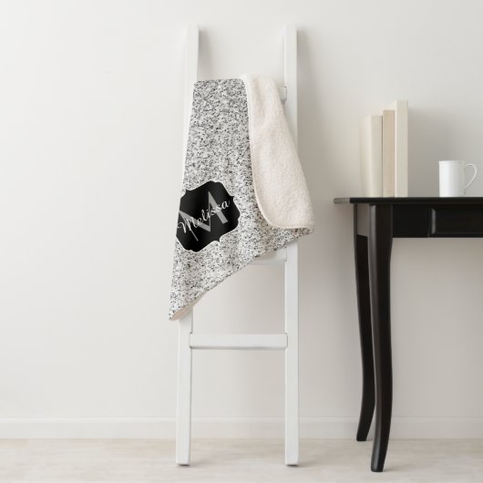 Zilver grijs lichtglitter sparkles Monogram Sherpa Deken (In situ)