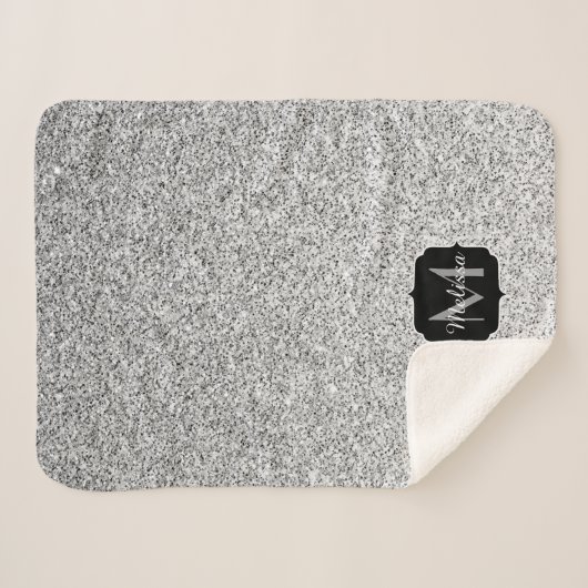 Zilver grijs lichtglitter sparkles Monogram Sherpa Deken (Voorkant (horizontaal))