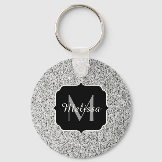 Zilver grijs lichtglitter sparkles Monogram Sleutelhanger (Voorkant)