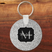 Zilver grijs lichtglitter sparkles Monogram Sleutelhanger (Voorkant)