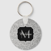 Zilver grijs lichtglitter sparkles Monogram Sleutelhanger (Achterkant)