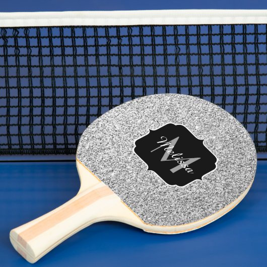 Zilver grijs lichtglitter sparkles Monogram Tafeltennisbatje (Insitu)