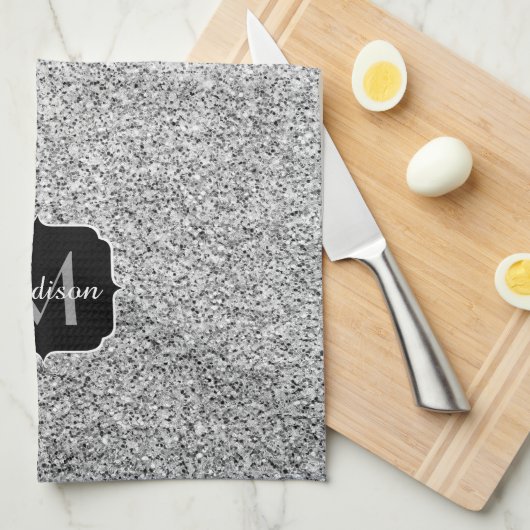 Zilver grijs lichtglitter sparkles Monogram Theedoek (Quarter Fold)