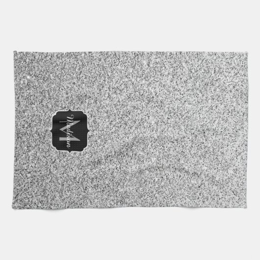 Zilver grijs lichtglitter sparkles Monogram Theedoek (Horizontaal)