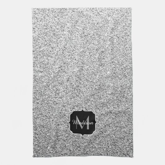 Zilver grijs lichtglitter sparkles Monogram Theedoek (Verticaal)