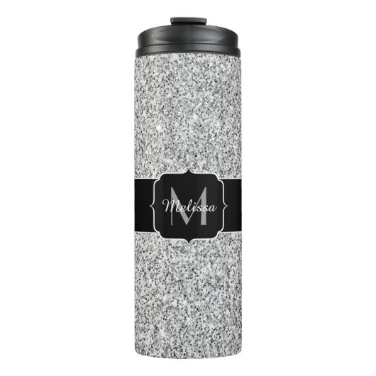 Zilver grijs lichtglitter sparkles Monogram Thermosbeker (Voorkant)