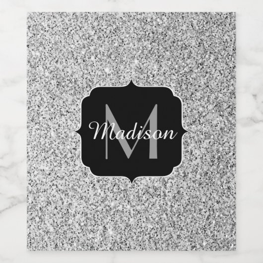 Zilver grijs lichtglitter sparkles Monogram Wijn Etiket (Enkel label)