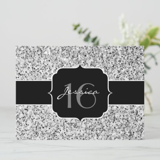 Zilver grijs lichtglitter sparkles Sweet 16 Kaart (Staand voorkant)