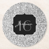 Zilver grijs lichtglitter sparkles Sweet 16 Ronde Kartonnen Onderzetter (Voorkant)
