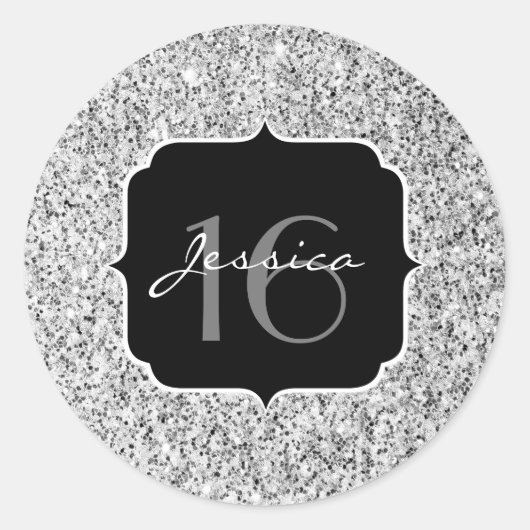 Zilver grijs lichtglitter sparkles Sweet 16 Ronde Sticker (Voorkant)