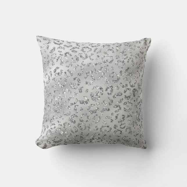 Zilver Grijs Luipaardprint Modern Dier Elegant Kussen (Voorkant)