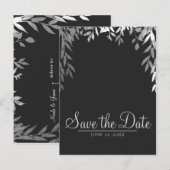 Zilver & Grijs Modern Glam Bloemig Save the Date Aankondigingskaart (Voorkant / Achterkant)