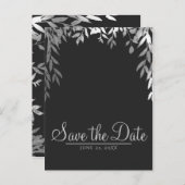 Zilver & Grijs Modern Glam Botanische Save the Dat Aankondigingskaart (Voorkant / Achterkant)