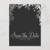 Zilver & Grijs Modern Glam Botanische Save the Dat Aankondigingskaart (Voorkant)