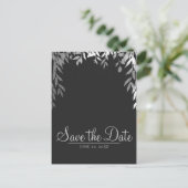 Zilver & Grijs Modern Glam Botanische Save the Dat Aankondigingskaart (Staand voorkant)