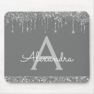 Zilver grijs moderne reserveglitter grafisch monog muismat