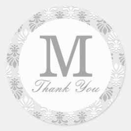 Zilver Grijs Monogram Dank u Favor Ronde Sticker