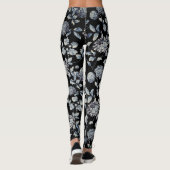 Zilver grijs op zwarte moderne  Floral Toile Leggings (Achterkant)