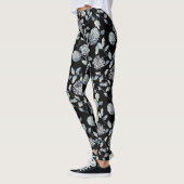 Zilver grijs op zwarte moderne  Floral Toile Leggings (Links)