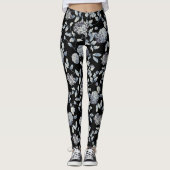 Zilver grijs op zwarte moderne  Floral Toile Leggings (Voorkant)