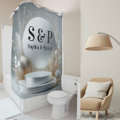 Zilver Grijs Podium Monogram Moderne Script Bruilo Douchegordijn