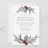 Zilver, grijs, roestbruine winterbruiloft kaart (Voorkant)