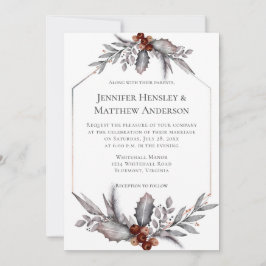 Zilver, grijs, roestbruine winterbruiloft kaart