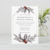 Zilver, grijs, roestbruine winterbruiloft kaart (Staand voorkant)