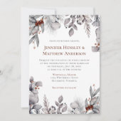 Zilver, grijs, Rusty Brown Lijst Winter Wedding Kaart (Voorkant)