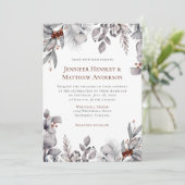 Zilver, grijs, Rusty Brown Lijst Winter Wedding Kaart (Staand voorkant)