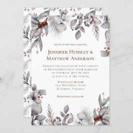 Zilver, grijs, Rusty Brown Lijst Winter Wedding Kaart