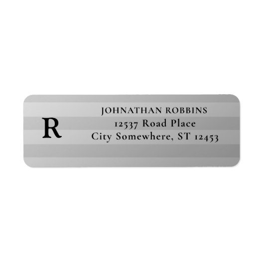 Zilver & Grijs Strepen Monogram Retouradres Etiket (Voorkant)