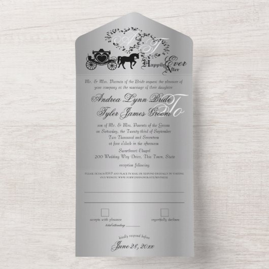 Zilver grijs verzegeld huwelijk all in one uitnodiging (Binnen)