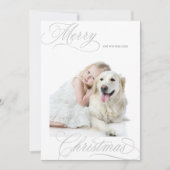 Zilver Grijs Vrolijk Kerstscript Minimale foto Feestdagenkaart (Voorkant)