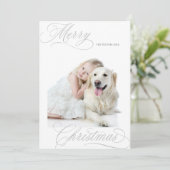 Zilver Grijs Vrolijk Kerstscript Minimale foto Feestdagenkaart (Staand voorkant)