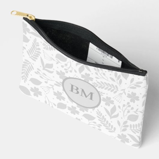 Zilver Grijs & Wit Boho Bladeren Monogram Etui (Open)