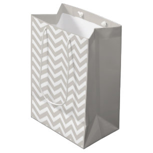 Zilver Grijs & Wit Dikke Chevron Huwelijk Verjaard Medium Cadeauzakje