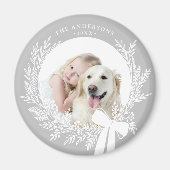 Zilver Grijs & Wit Eenvoudige Kerst Krans Foto Magneet (Voorkant)