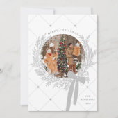 Zilver Grijs & Wit Kerst Krans Foto Feestdagenkaart (Voorkant)