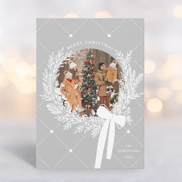 Zilver Grijs & Wit Kerst Krans Foto Feestdagenkaart