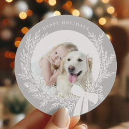 Zilver Grijs & Wit Kerst Krans Foto Ronde Sticker