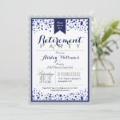 Zilver Grijs, Wit, Marine Blauw Pensioenfeest Kaart (Staand voorkant)