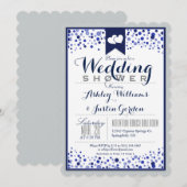 Zilver Grijs, Wit, Marine & Blauw Trouwdouche Kaart (Voorkant / Achterkant)