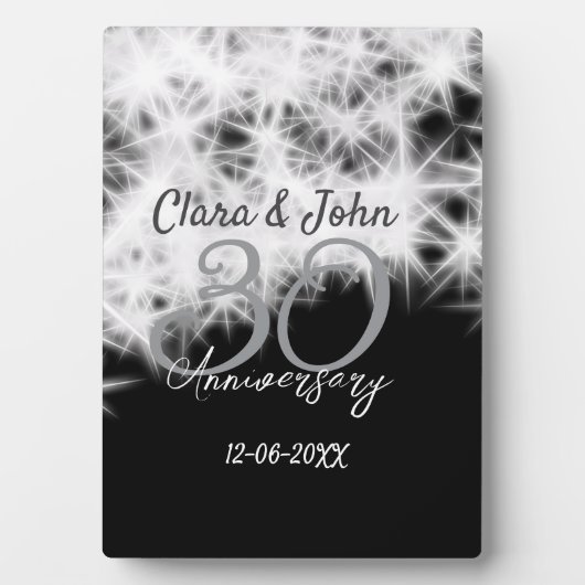 Zilver grijs zwart 30ste huwelijksjubileum glitter fotoplaat (voorkant)