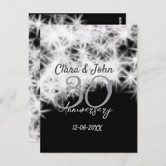 Zilver grijs zwart 30ste huwelijksverjaardag glitt briefkaart (Voorkant / Achterkant)