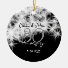 Zilver grijs zwart 30ste huwelijksverjaardag glitt keramisch ornament